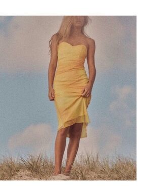 Zara Yellow-Orange Strapless Draped Slip Dress